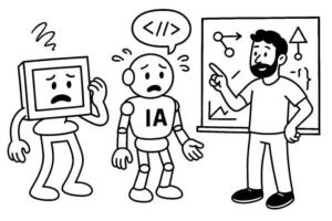 Ilustración de la mente del desarrollador frente a la IA